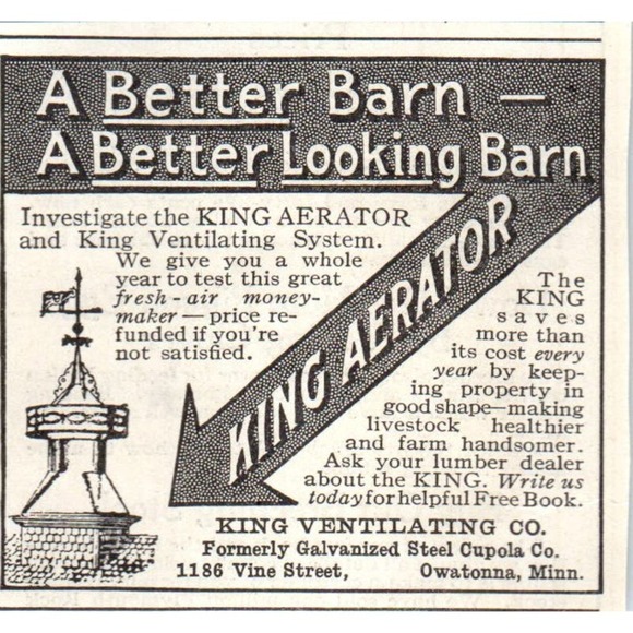 None Other - King Ventilating Co Owatonna Aerator Cupola 1913 Magazine Advertisement AE7-N7